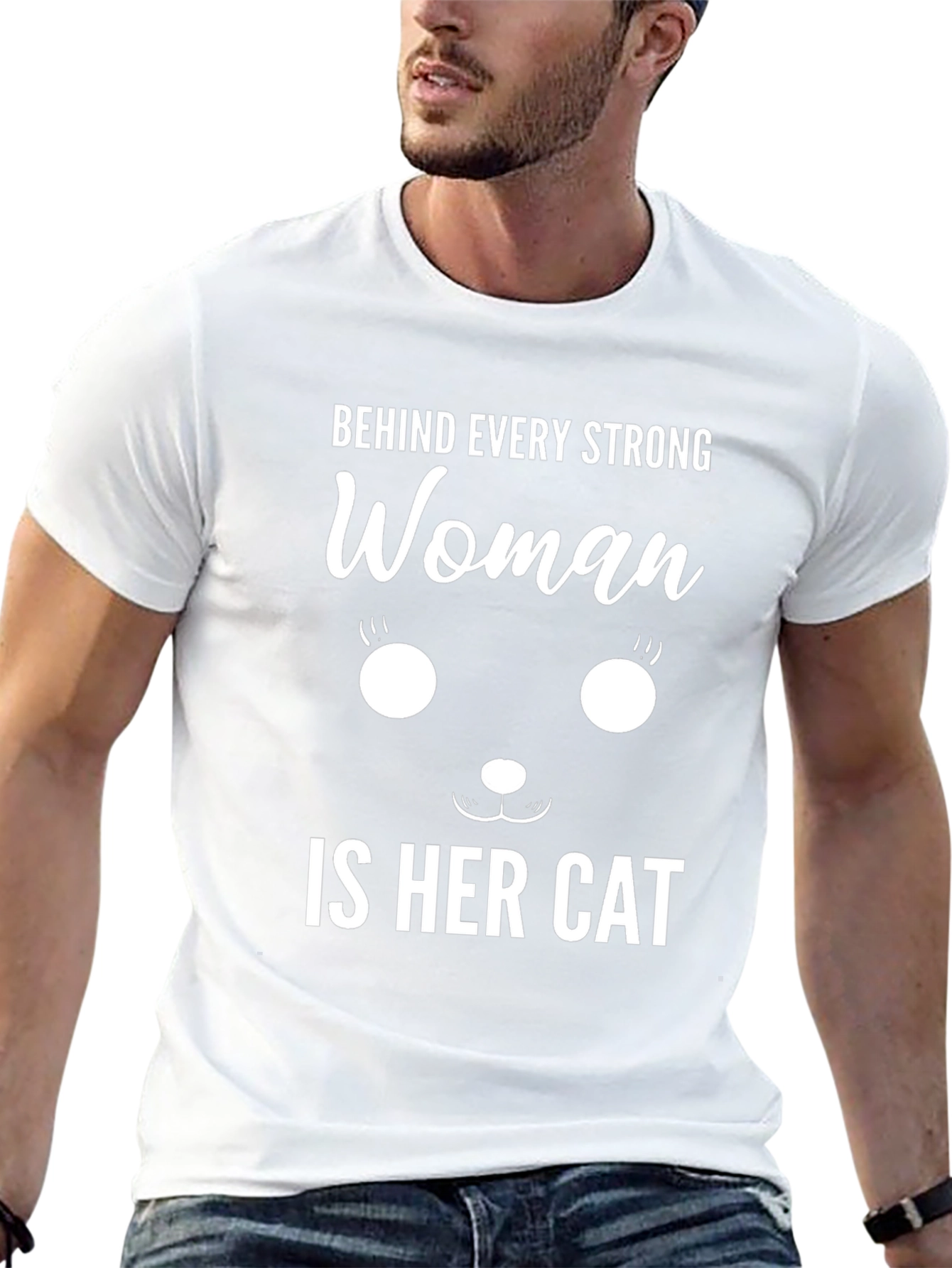 Strong Woman Cat Graphic T-Shirt