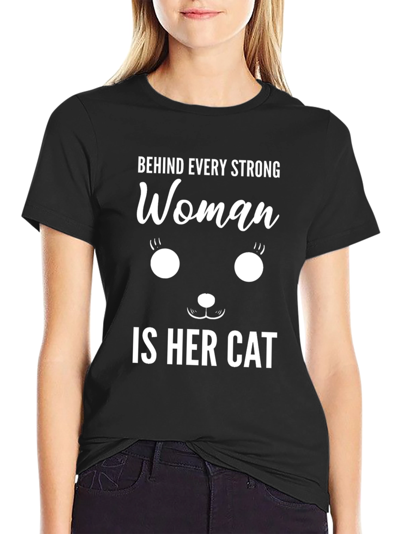 Strong Woman Cat Graphic T-Shirt