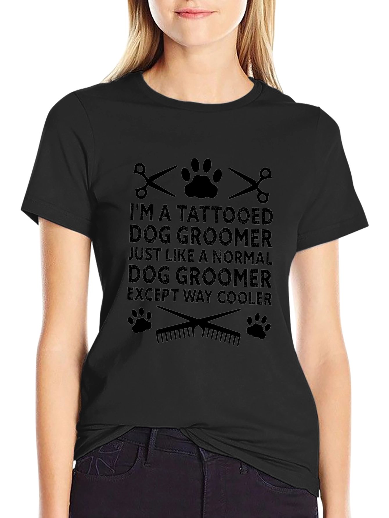 Tattooed Dog Groomer Black Graphic T-Shirt