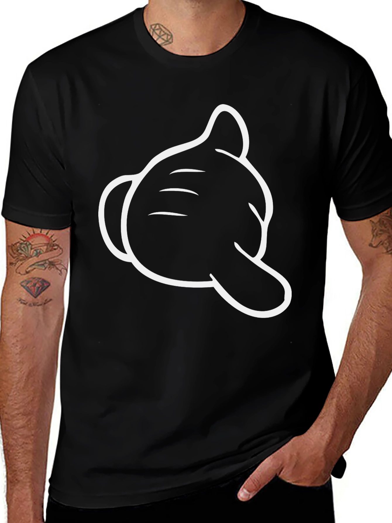 Mickey Hand Graphic Tee - Black Cotton Comfort