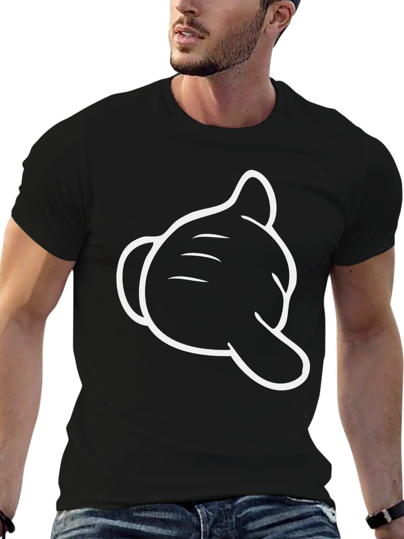 Mickey Hand Graphic Tee - Black Cotton Comfort