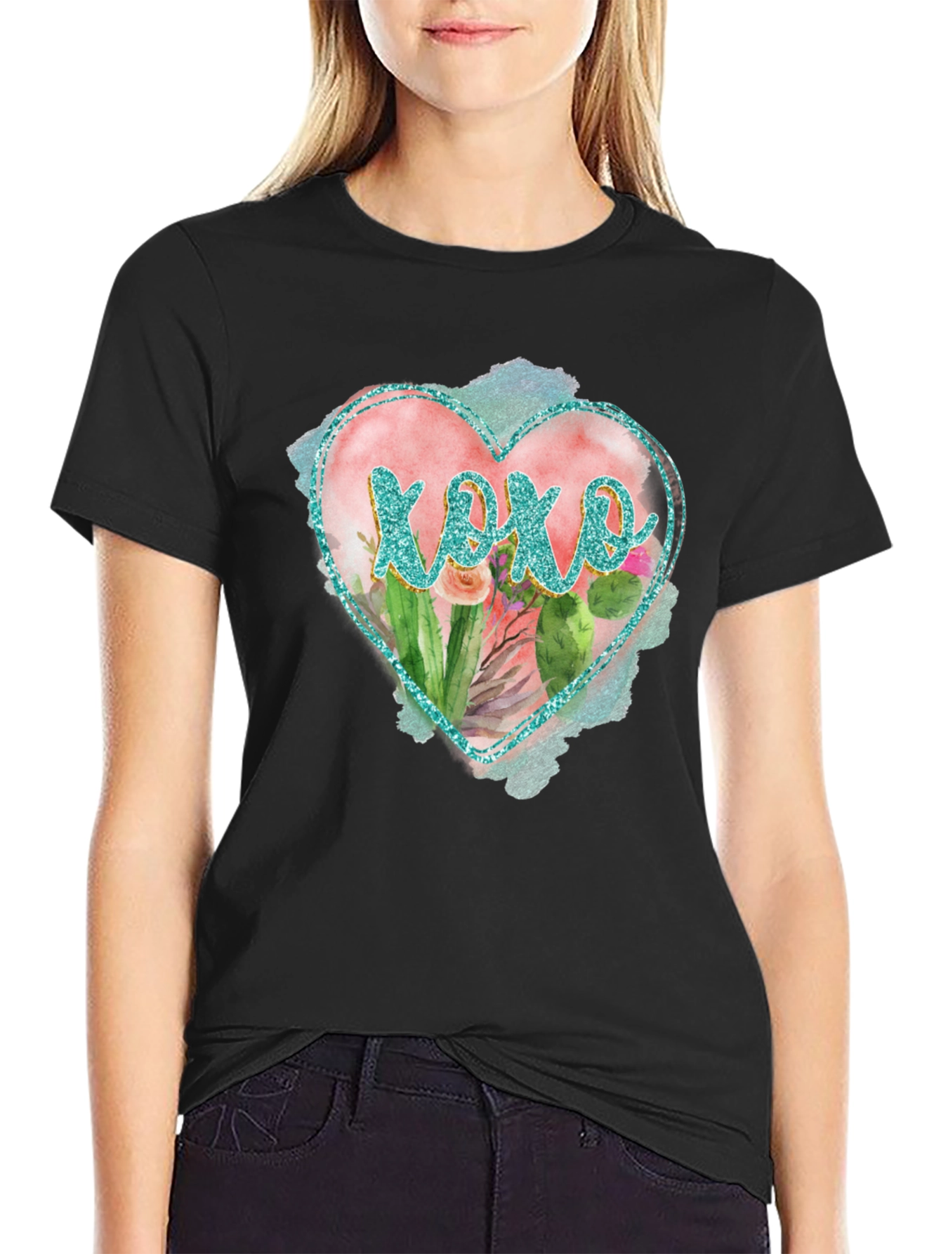 XOXO Heart Tee - Stylish Cactus Design T-Shirt