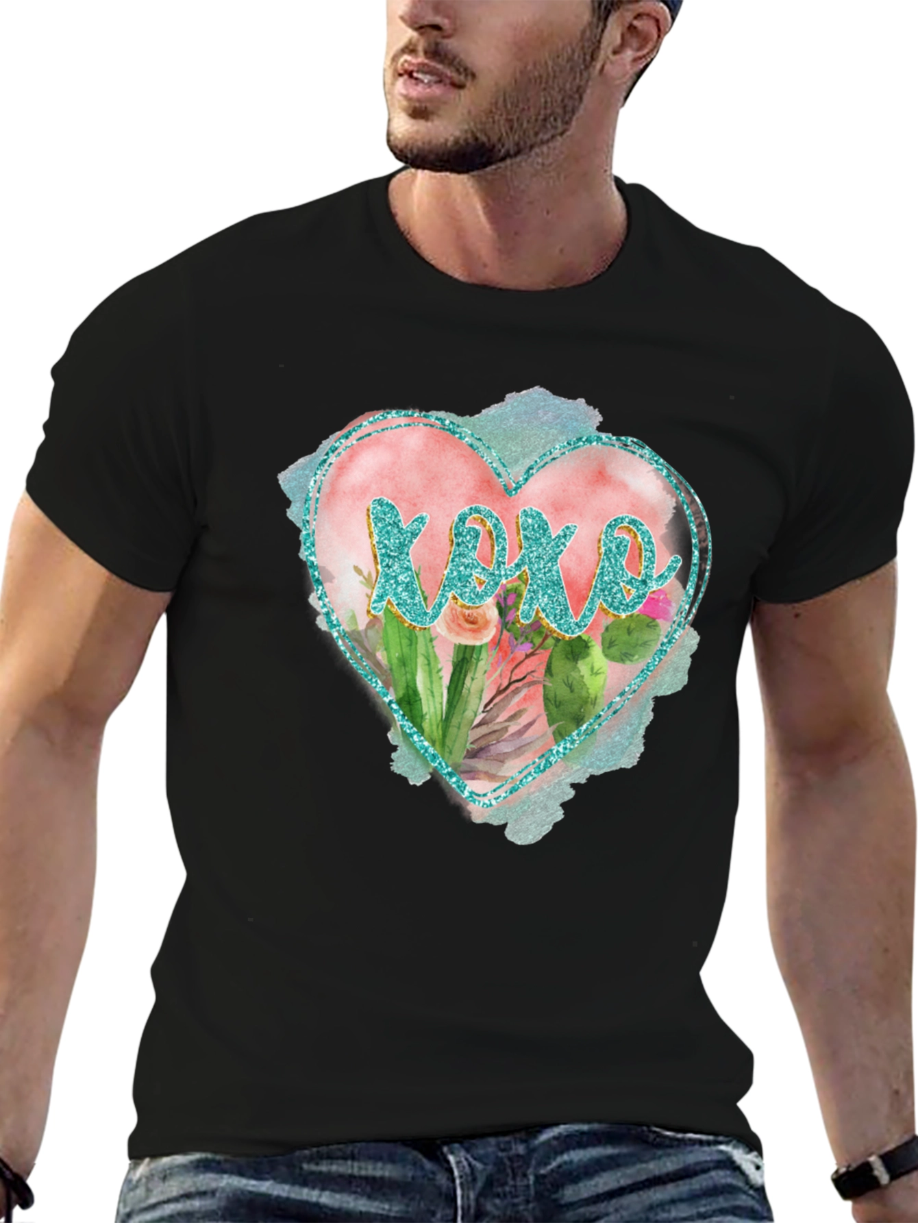 XOXO Heart Tee - Stylish Cactus Design T-Shirt