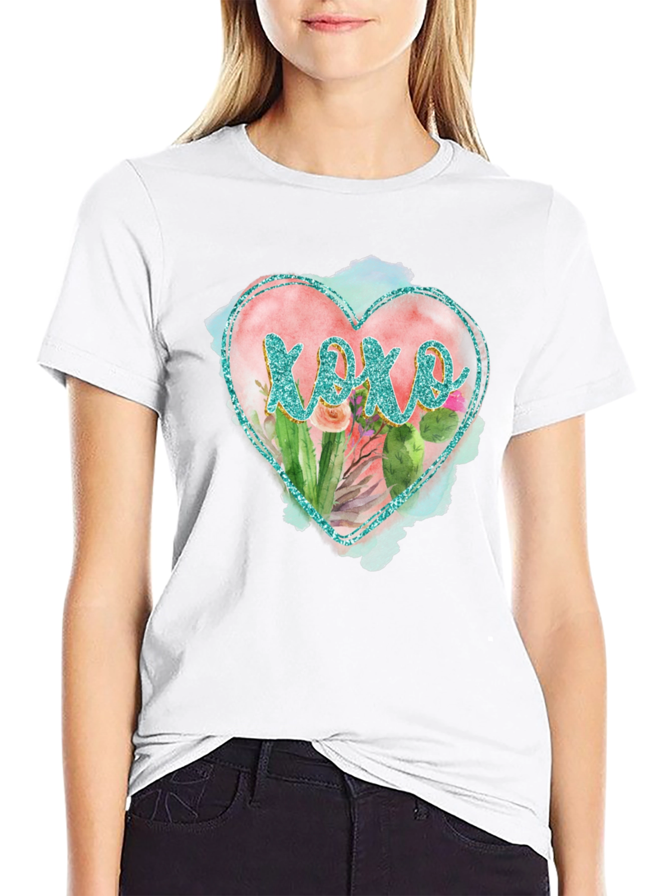 XOXO Heart Tee - Stylish Cactus Design T-Shirt