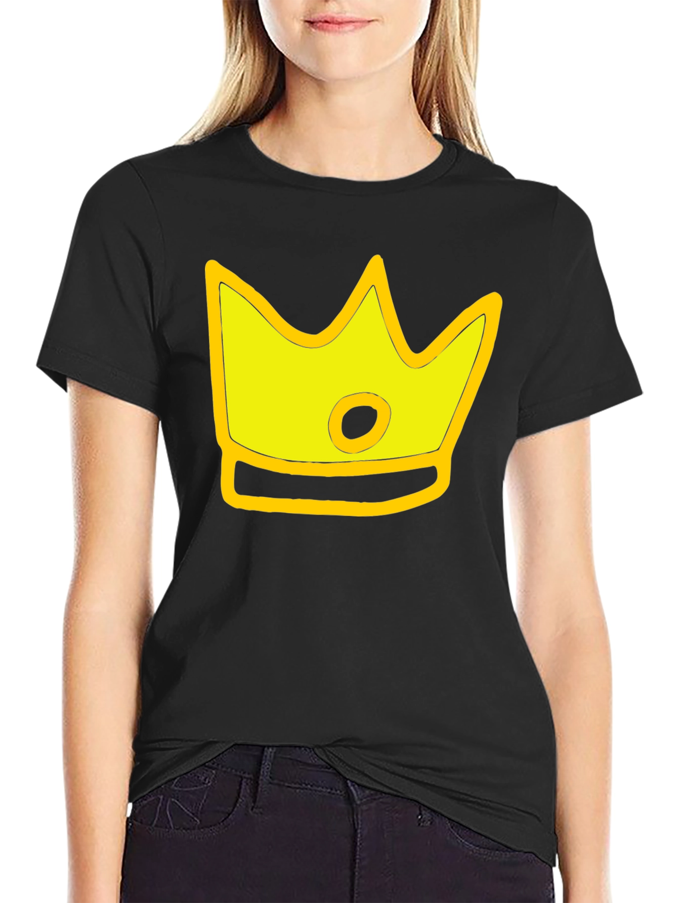 Cartoon Crown Graphic Black T-Shirt