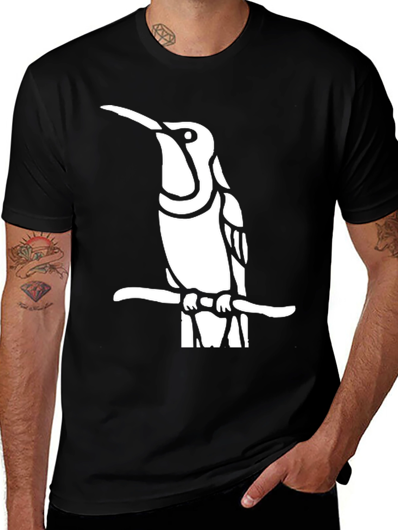 Hummingbird Graphic Tee - Black Cotton Shirt