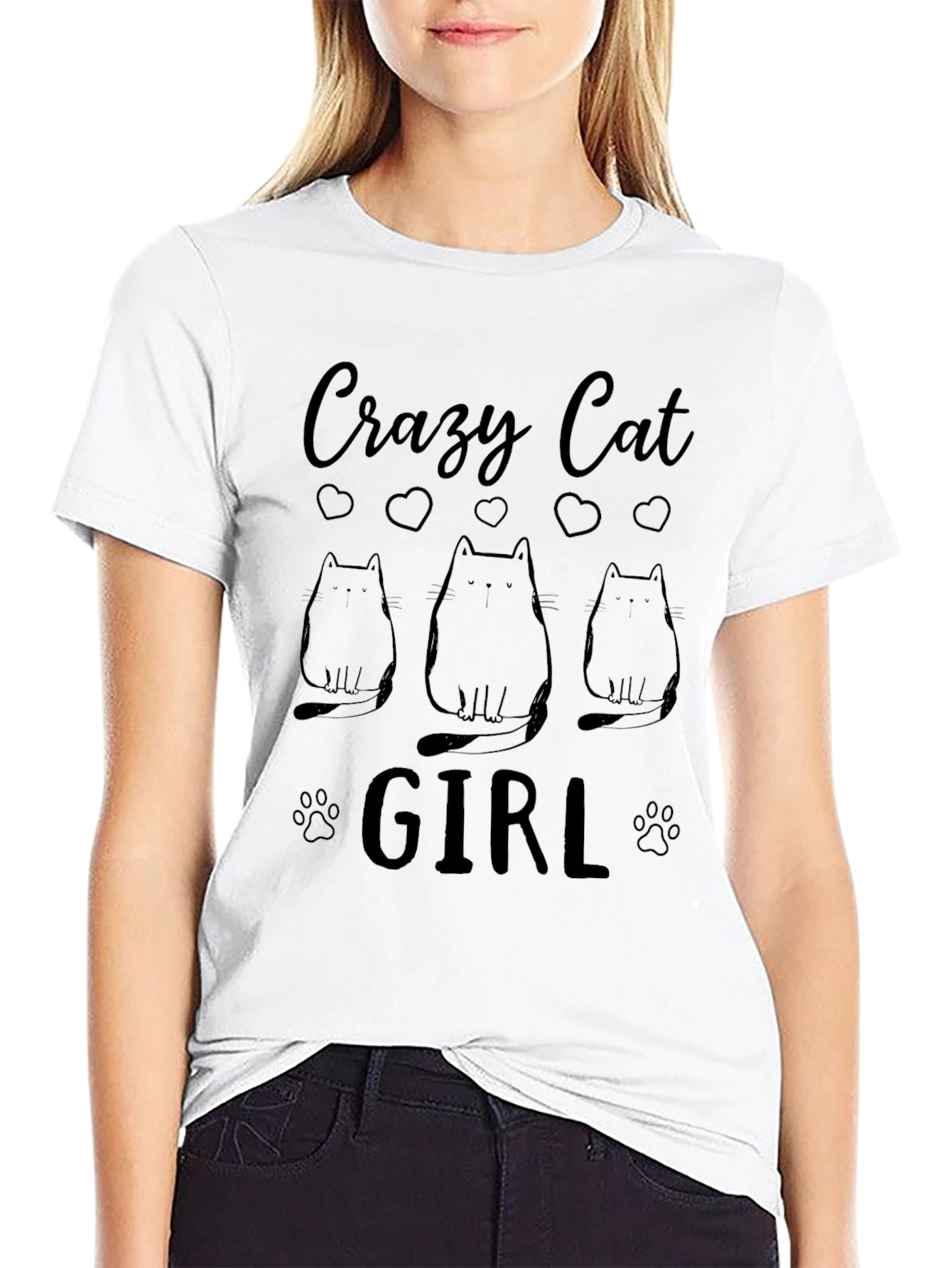 Crazy Cat Girl Black T-Shirt