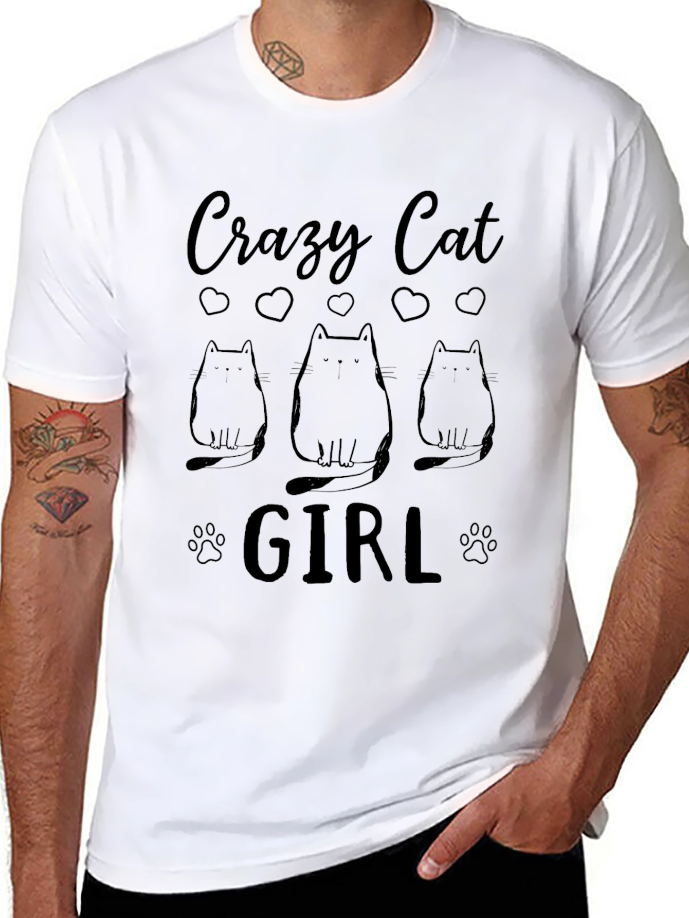 Crazy Cat Girl Black T-Shirt
