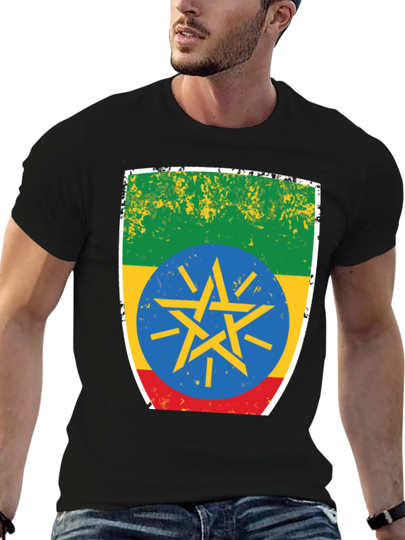 Ethiopia Flag T-Shirt - Distressed Design