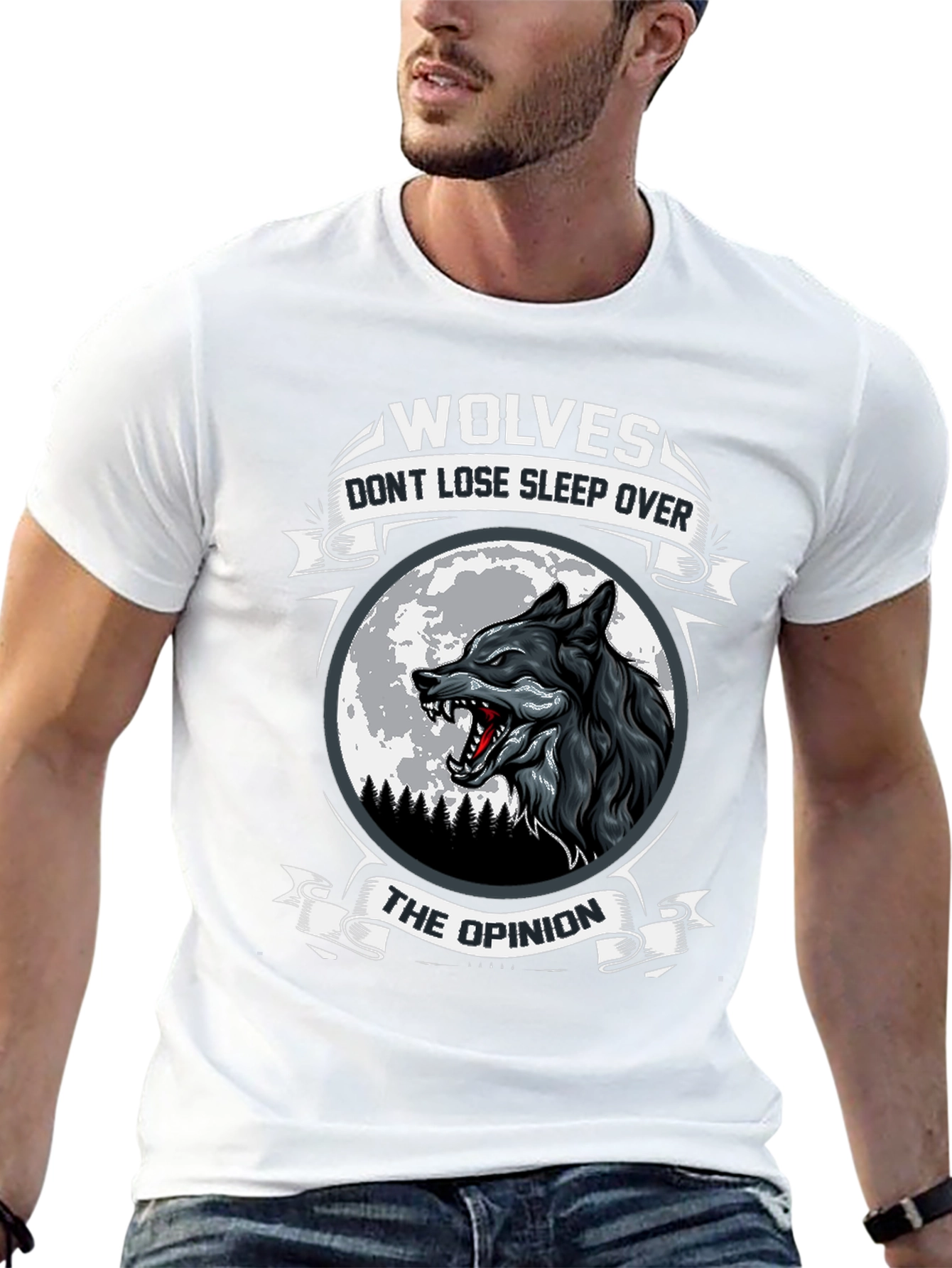Wolf Moon Graphic Print Mens T-Shirt