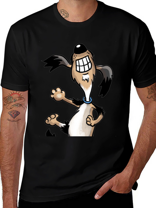 Cartoon Dog Graphic Tee - Black Cotton Shirt