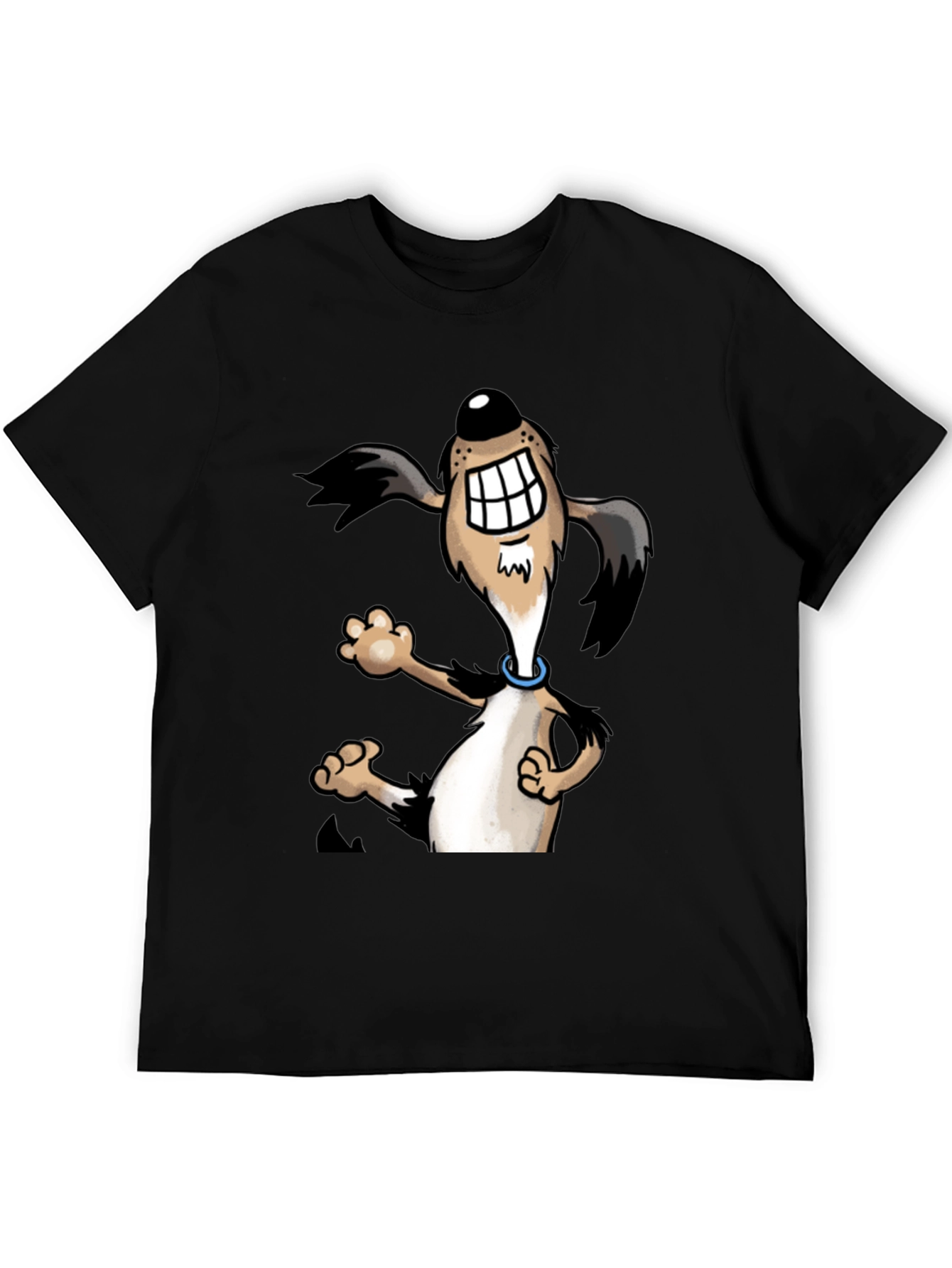 Cartoon Dog Graphic Tee - Black Cotton Shirt