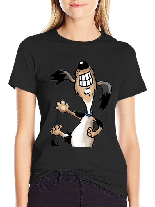 Cartoon Dog Graphic Tee - Black Cotton Shirt