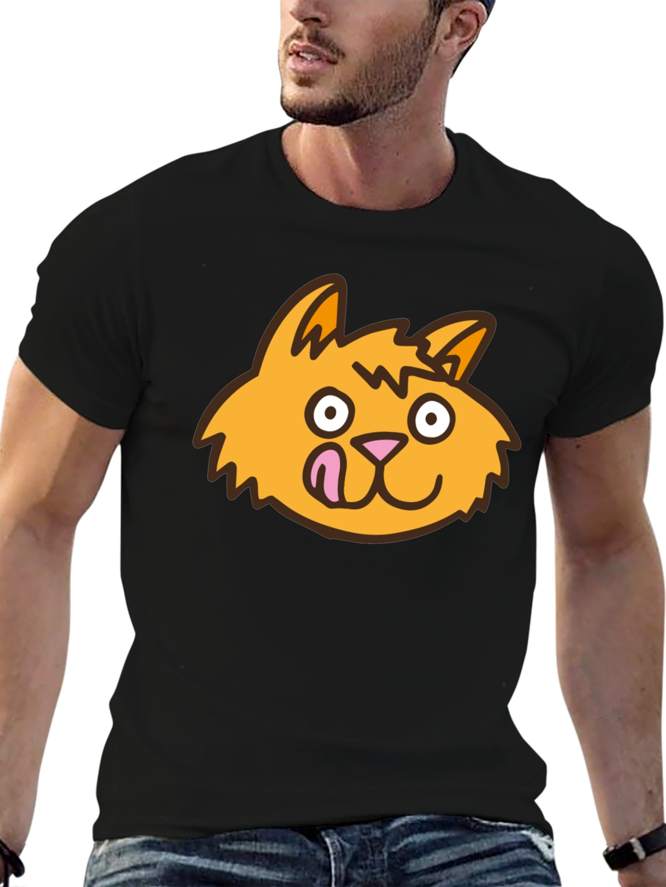 Funny Cat Face Black T-Shirt