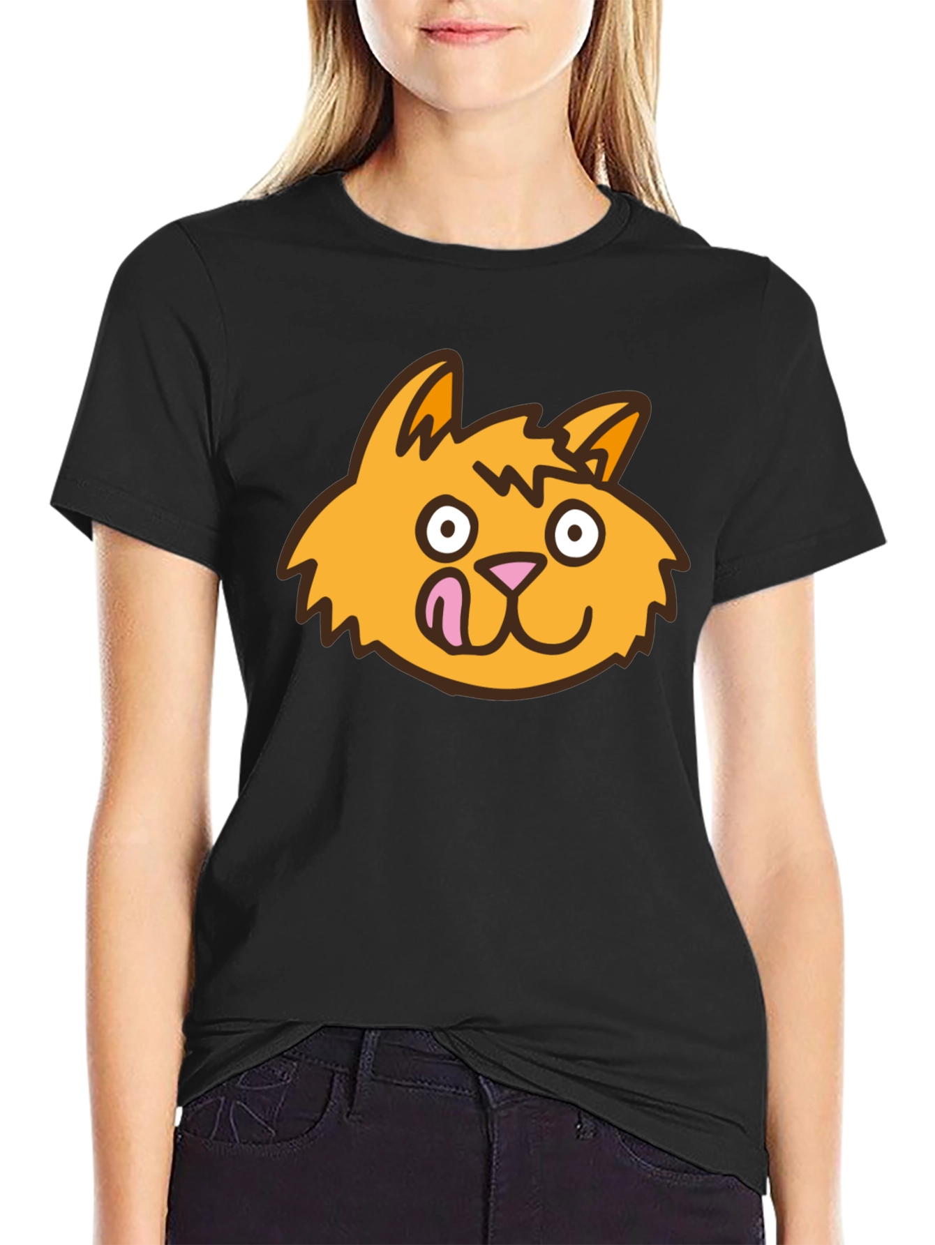 Funny Cat Face Black T-Shirt