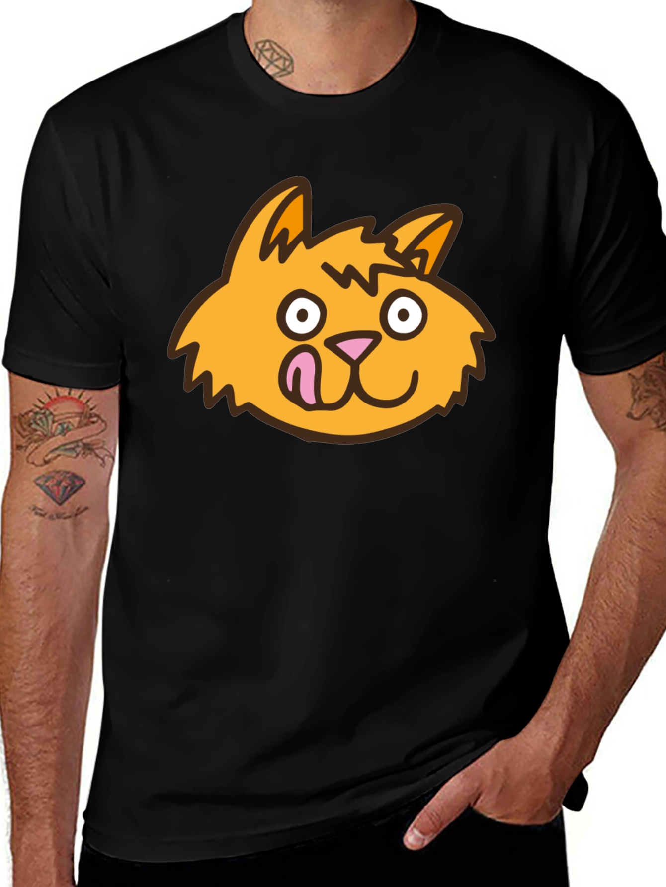 Funny Cat Face Black T-Shirt
