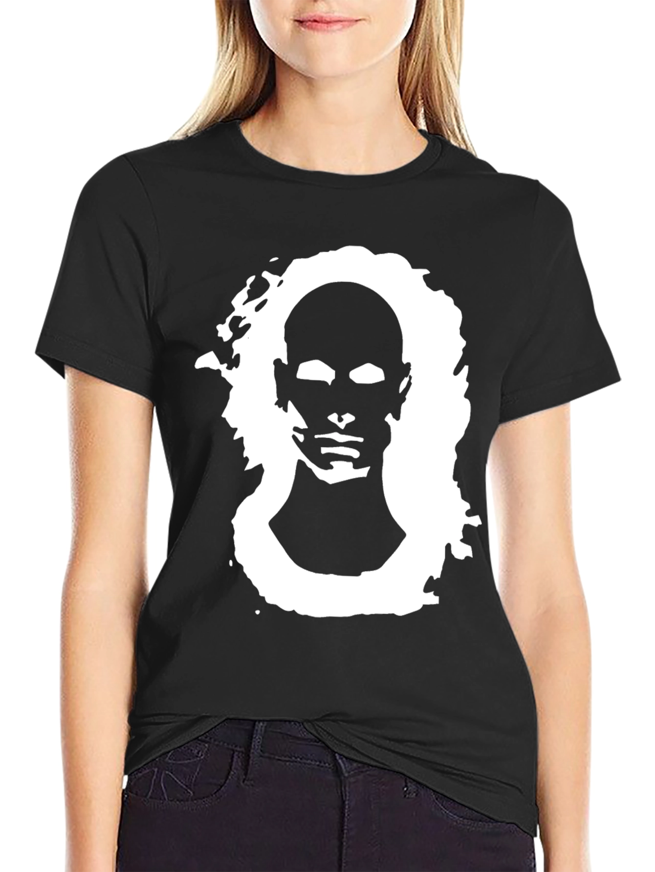 Abstract Portrait Graphic Black Tee