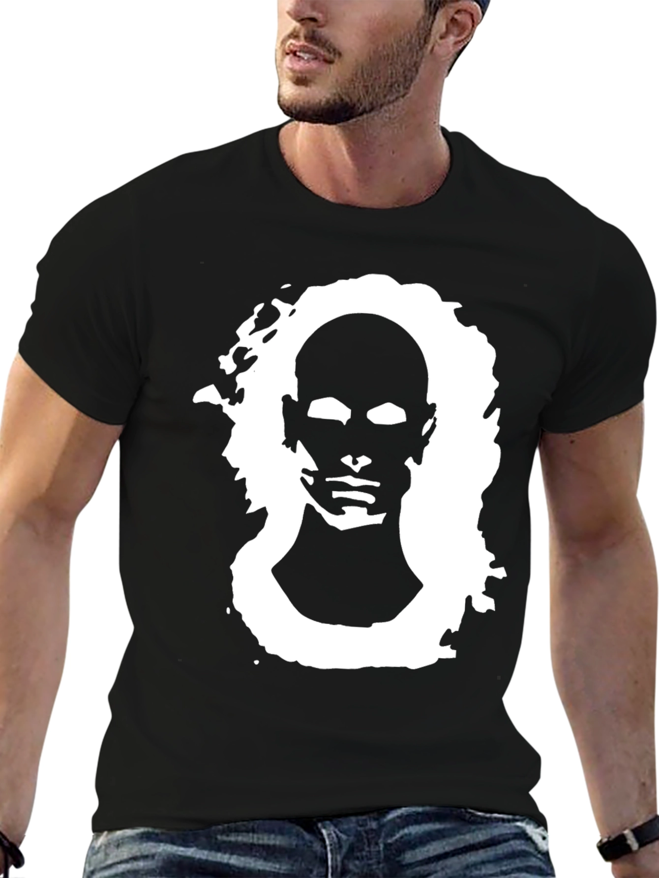 Abstract Portrait Graphic Black Tee