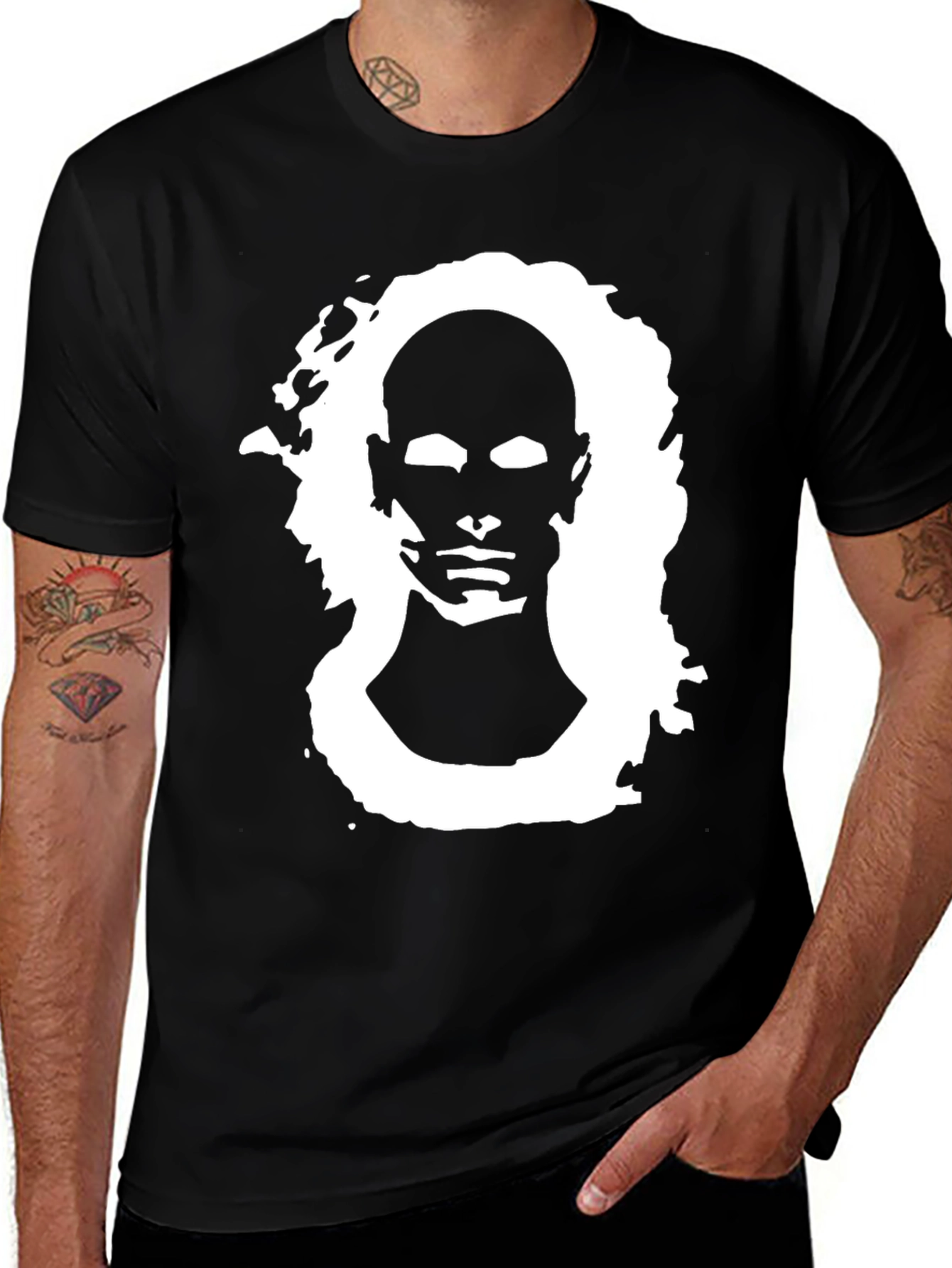 Abstract Portrait Graphic Black Tee