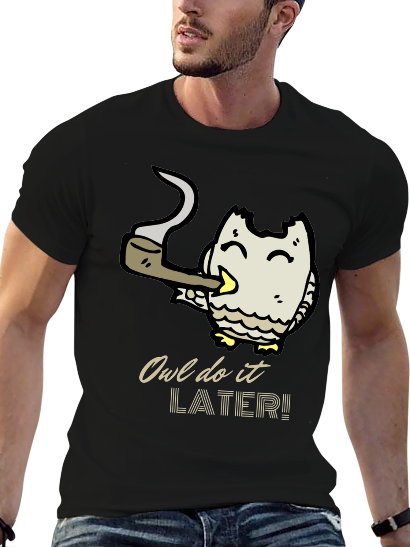 Owl Do It Later T-Shirt - Black Cotton Tee
