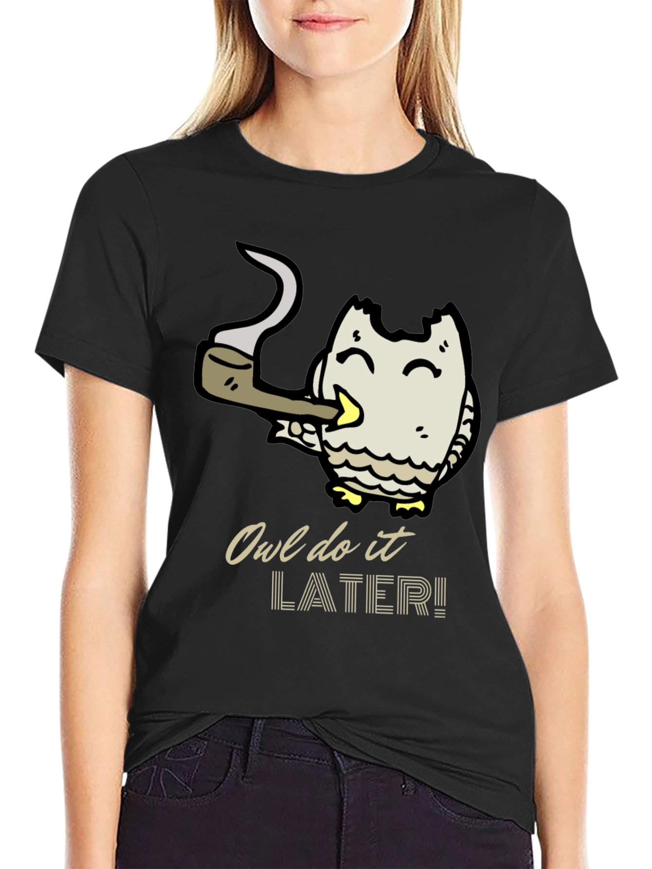 Owl Do It Later T-Shirt - Black Cotton Tee