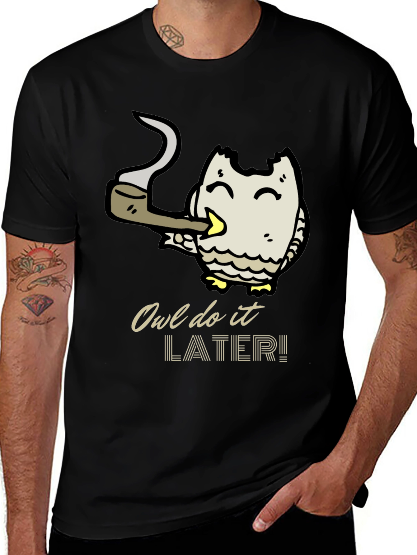 Owl Do It Later T-Shirt - Black Cotton Tee