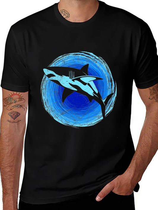 Shark Graphic Print Tee - Black Cotton Blend