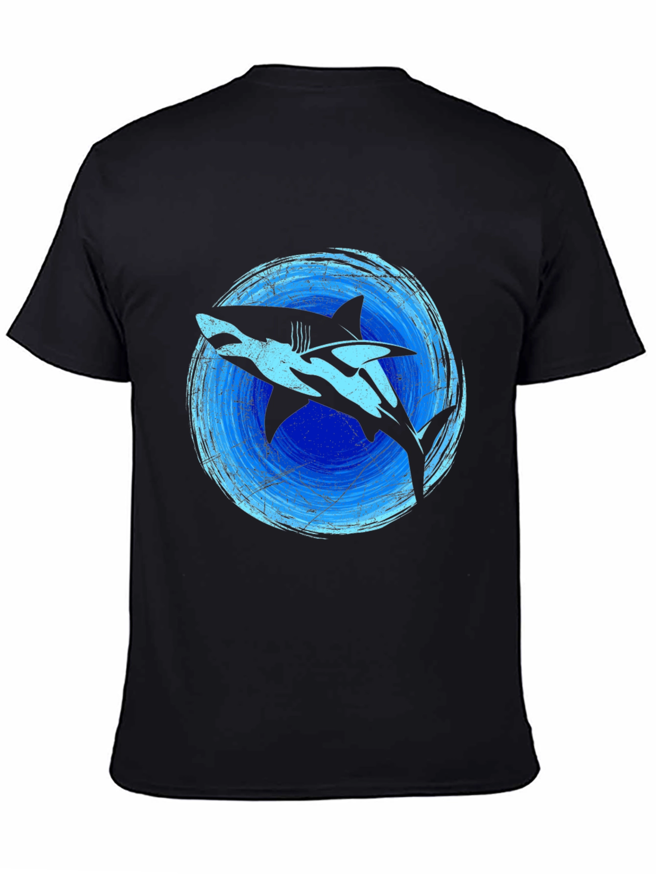 Shark Graphic Print Tee - Black Cotton Blend
