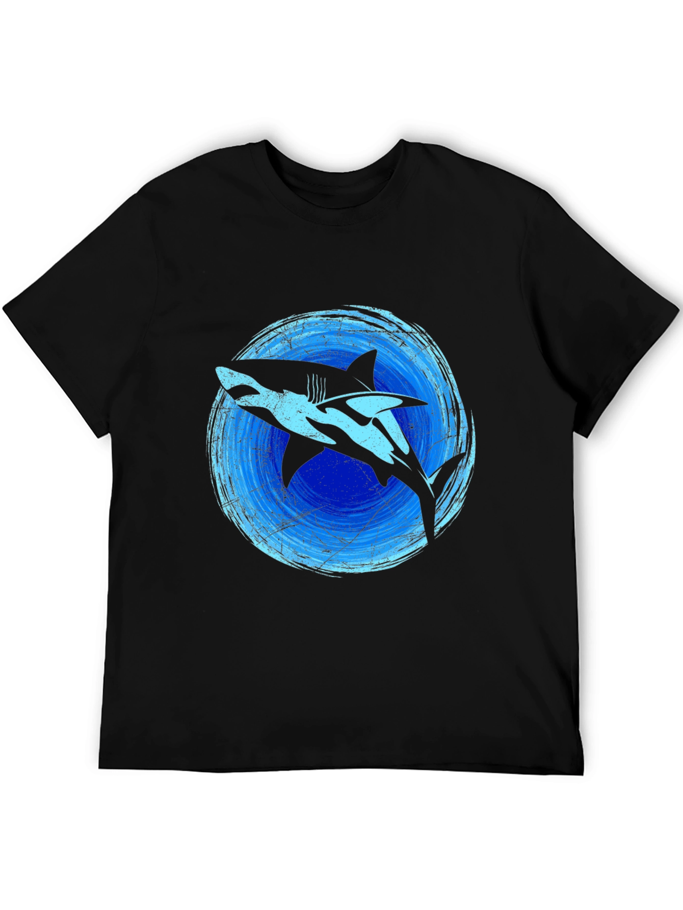 Shark Graphic Print Tee - Black Cotton Blend