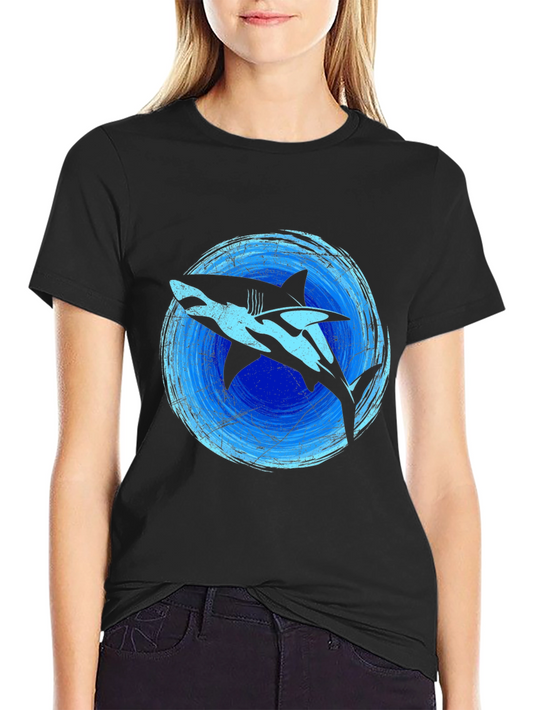 Shark Graphic Print Tee - Black Cotton Blend