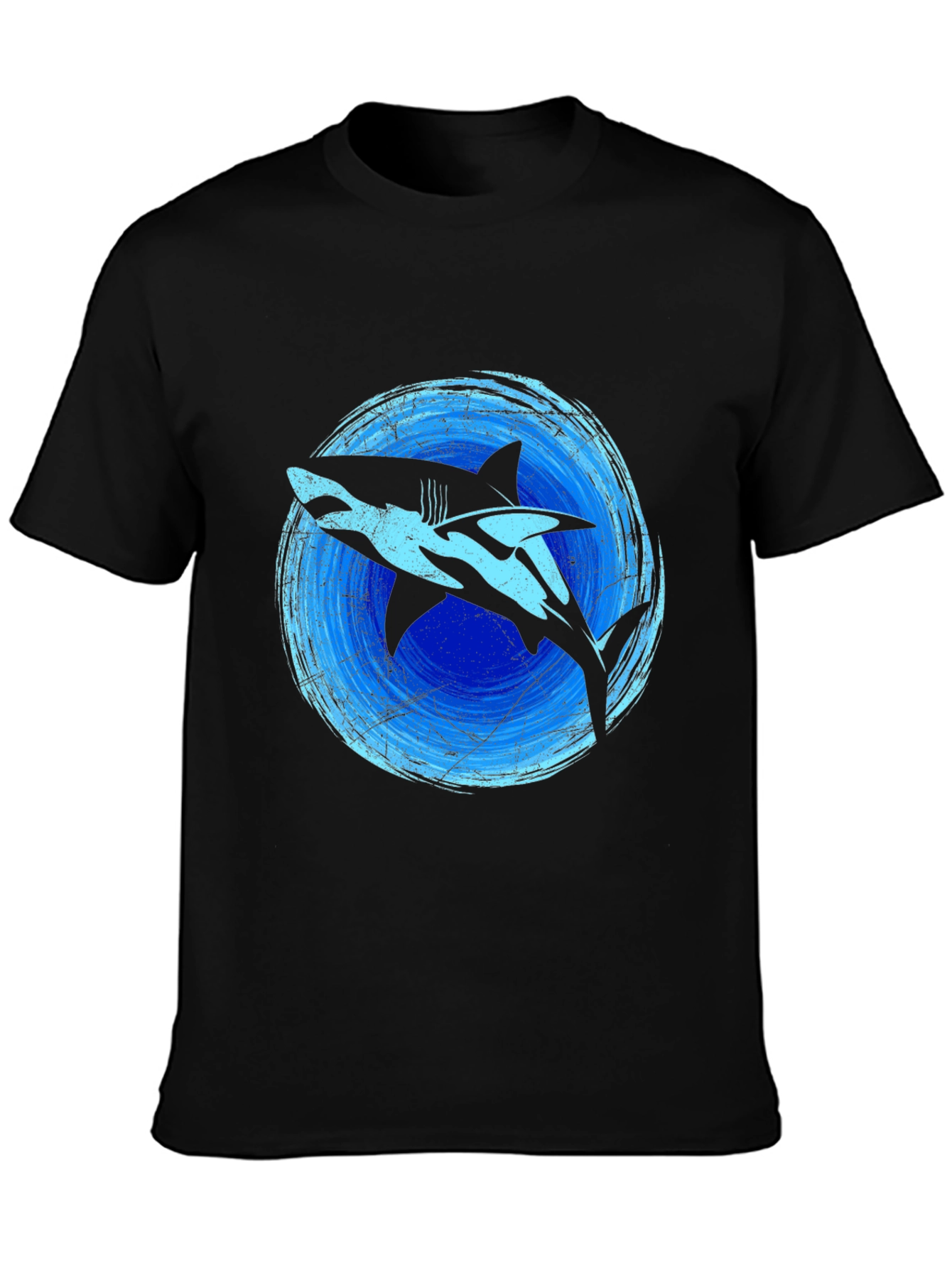 Shark Graphic Print Tee - Black Cotton Blend