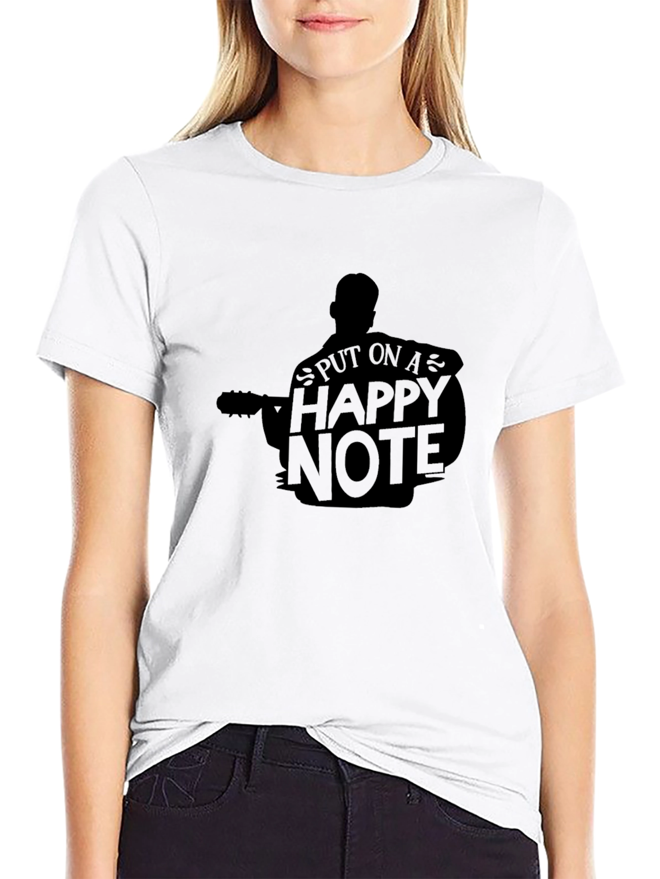 Happy Note Graphic Tee - Black Cotton T-Shirt