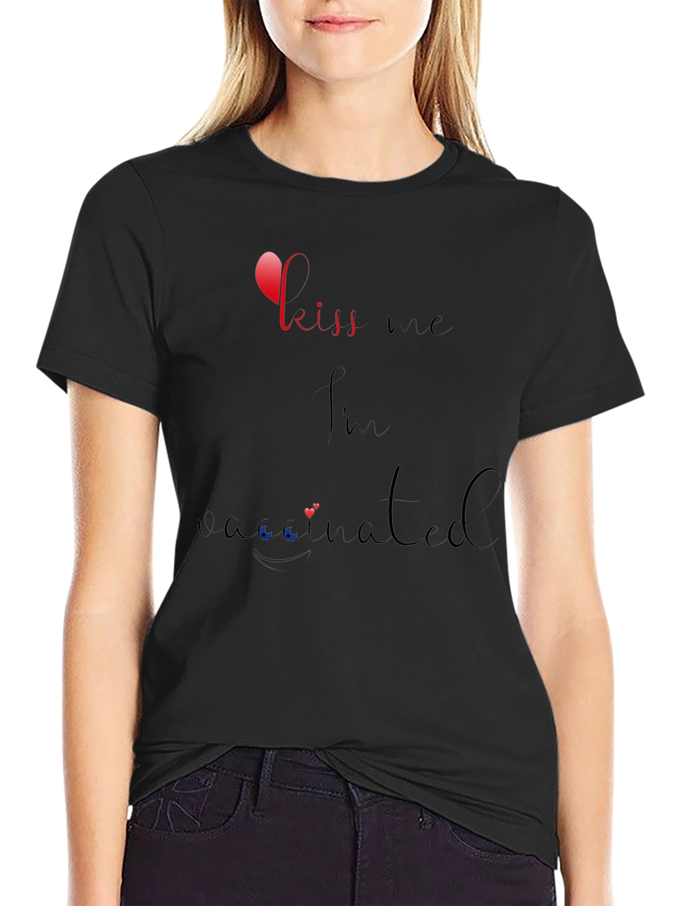 Kiss Me Im Vaccinated Black T-Shirt