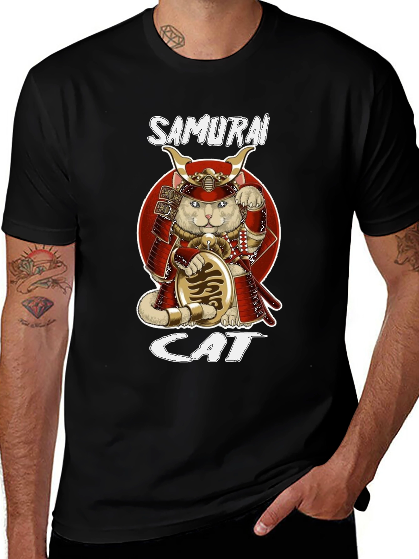 Samurai Cat Graphic T-Shirt