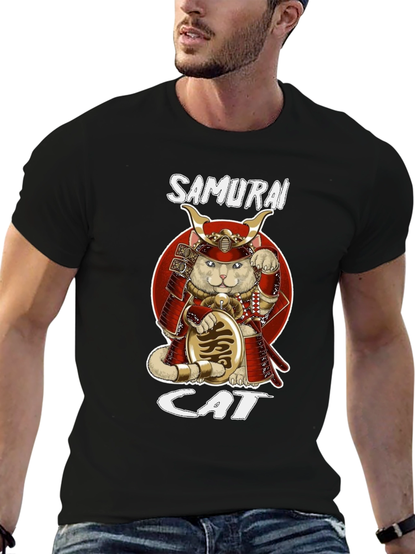 Samurai Cat Graphic T-Shirt