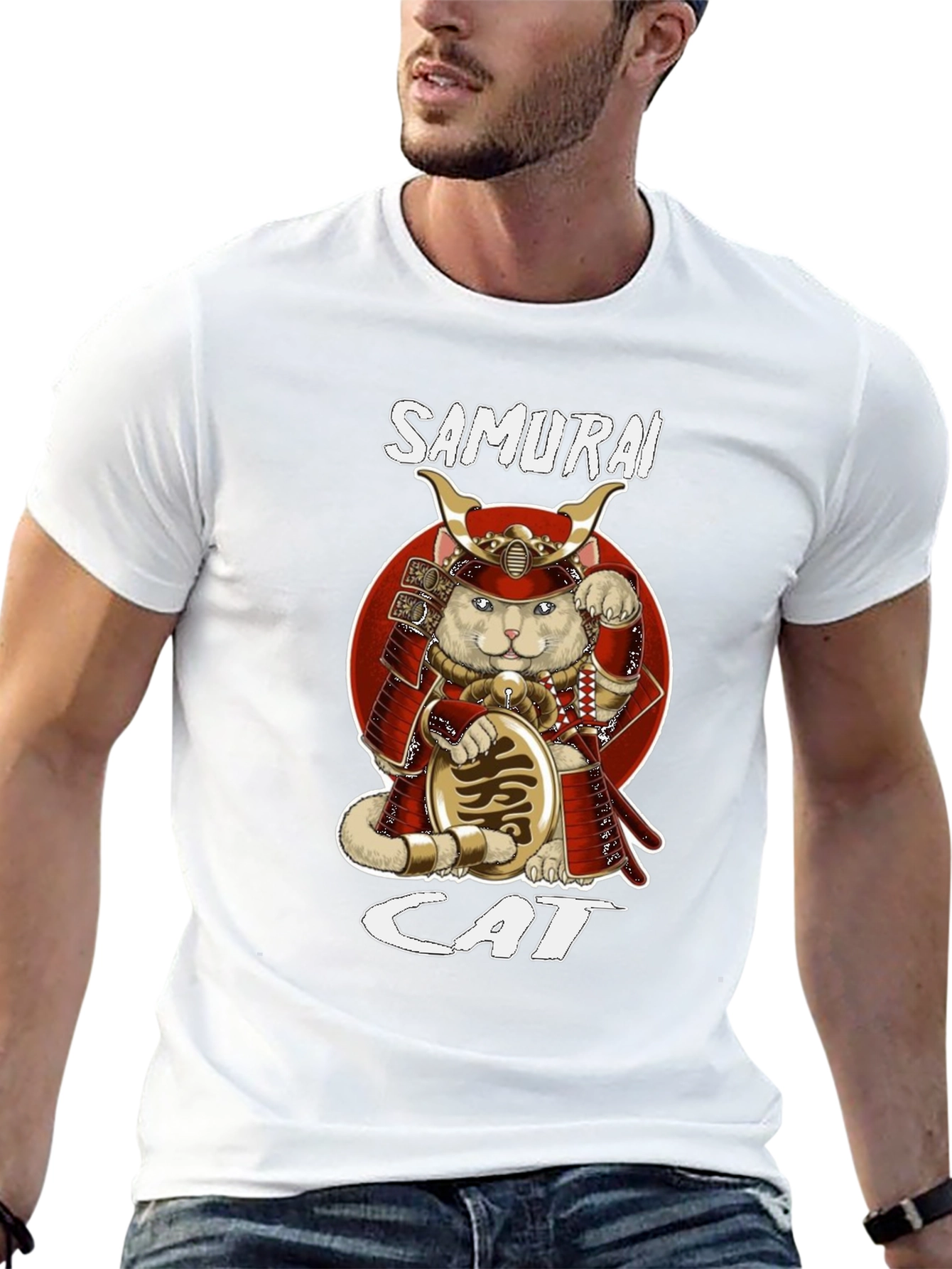 Samurai Cat Graphic T-Shirt