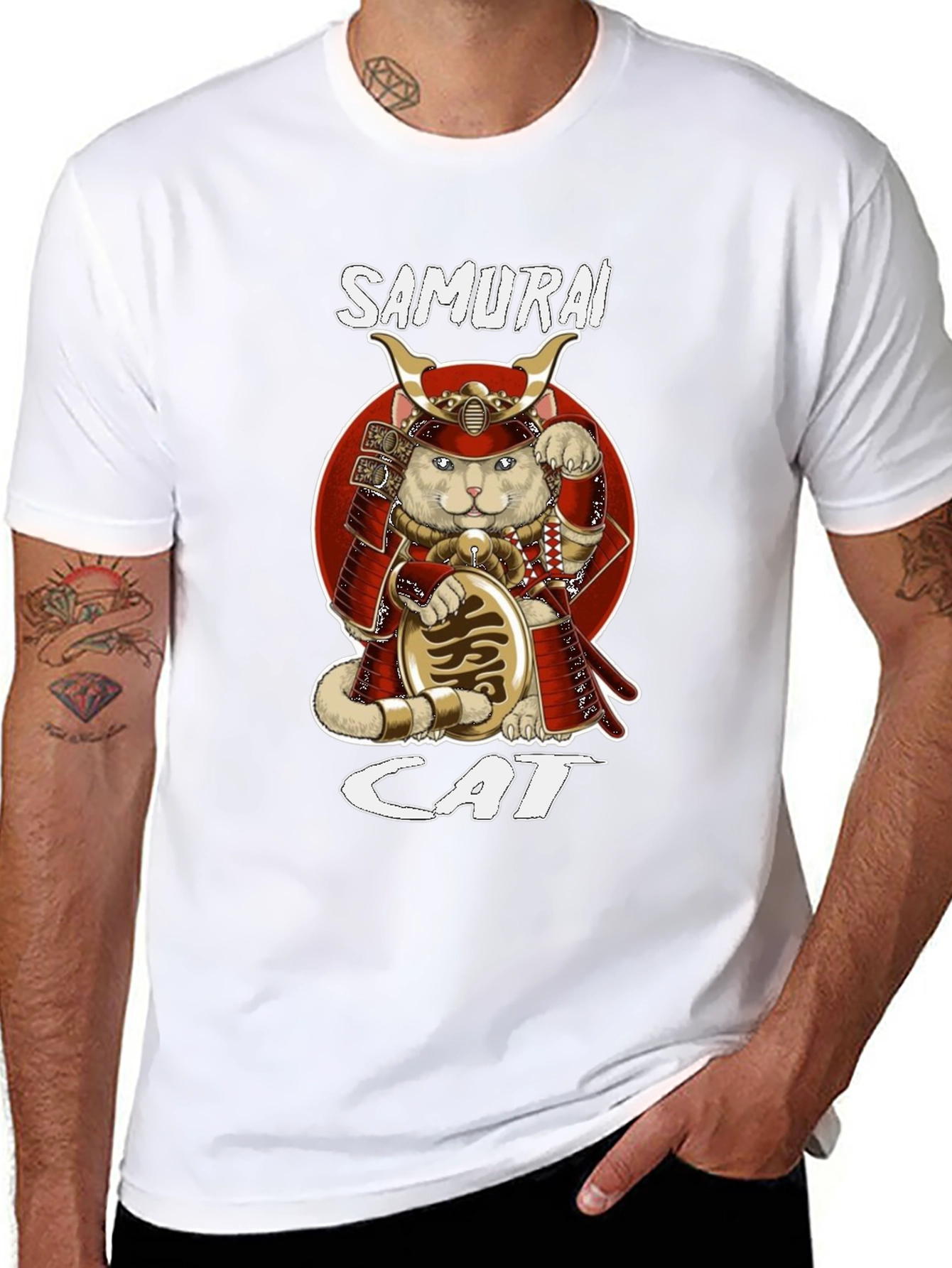 Samurai Cat Graphic T-Shirt