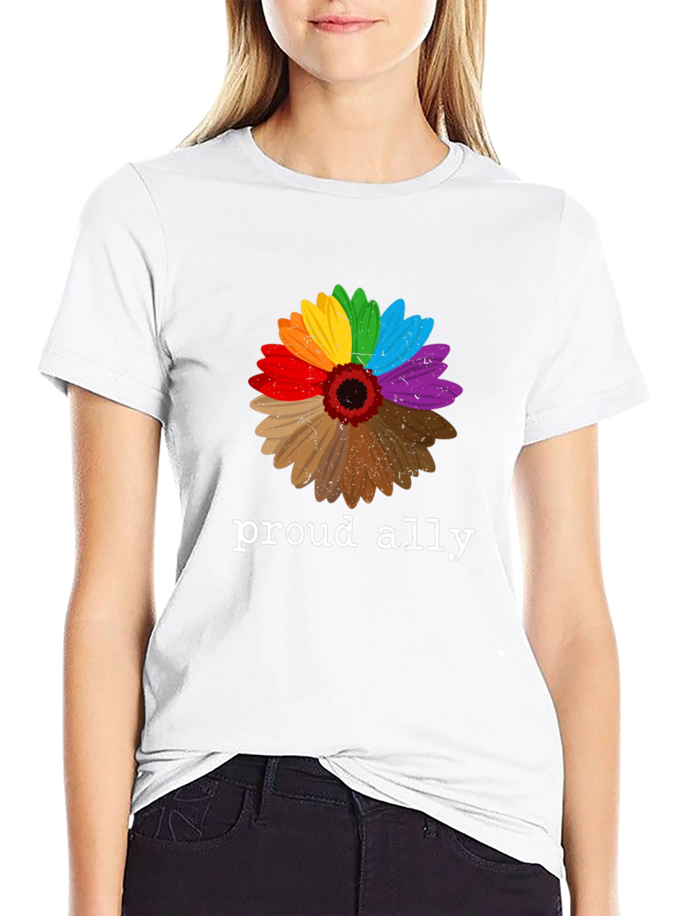 Proud Ally LGBTQ+ Rainbow Flower T-Shirt