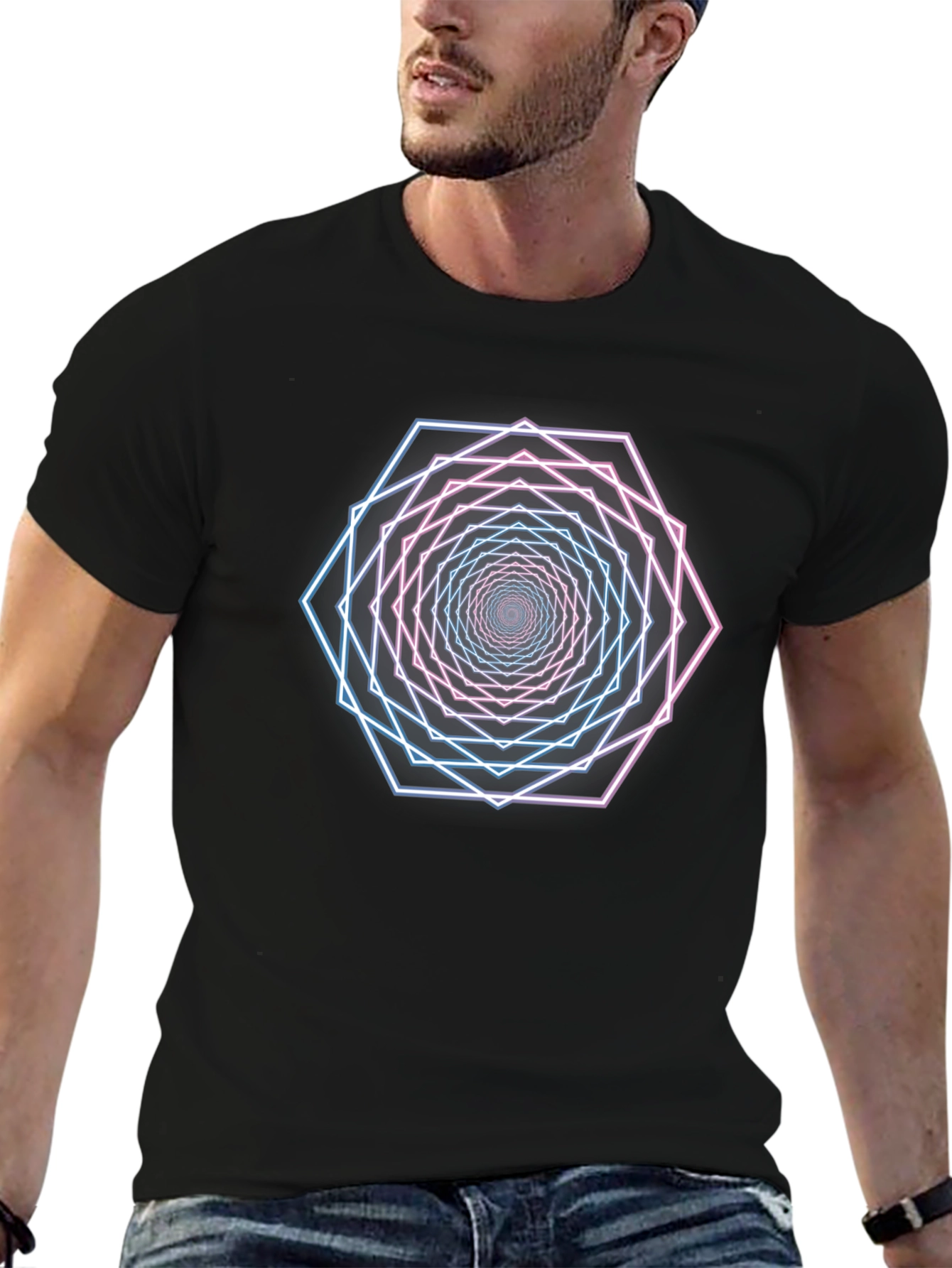 Geometric Hexagon Tunnel Graphic T-Shirt