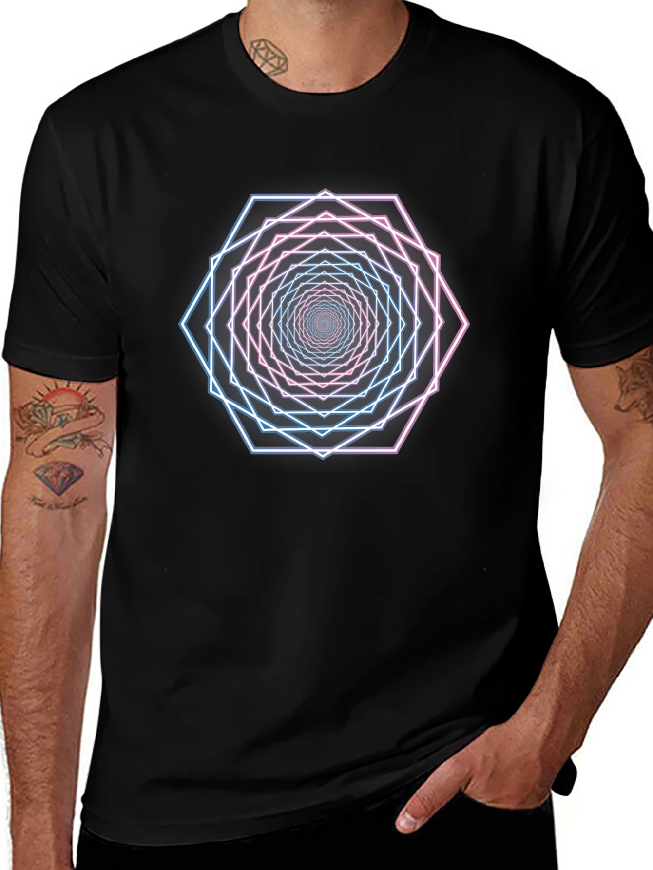 Geometric Hexagon Tunnel Graphic T-Shirt