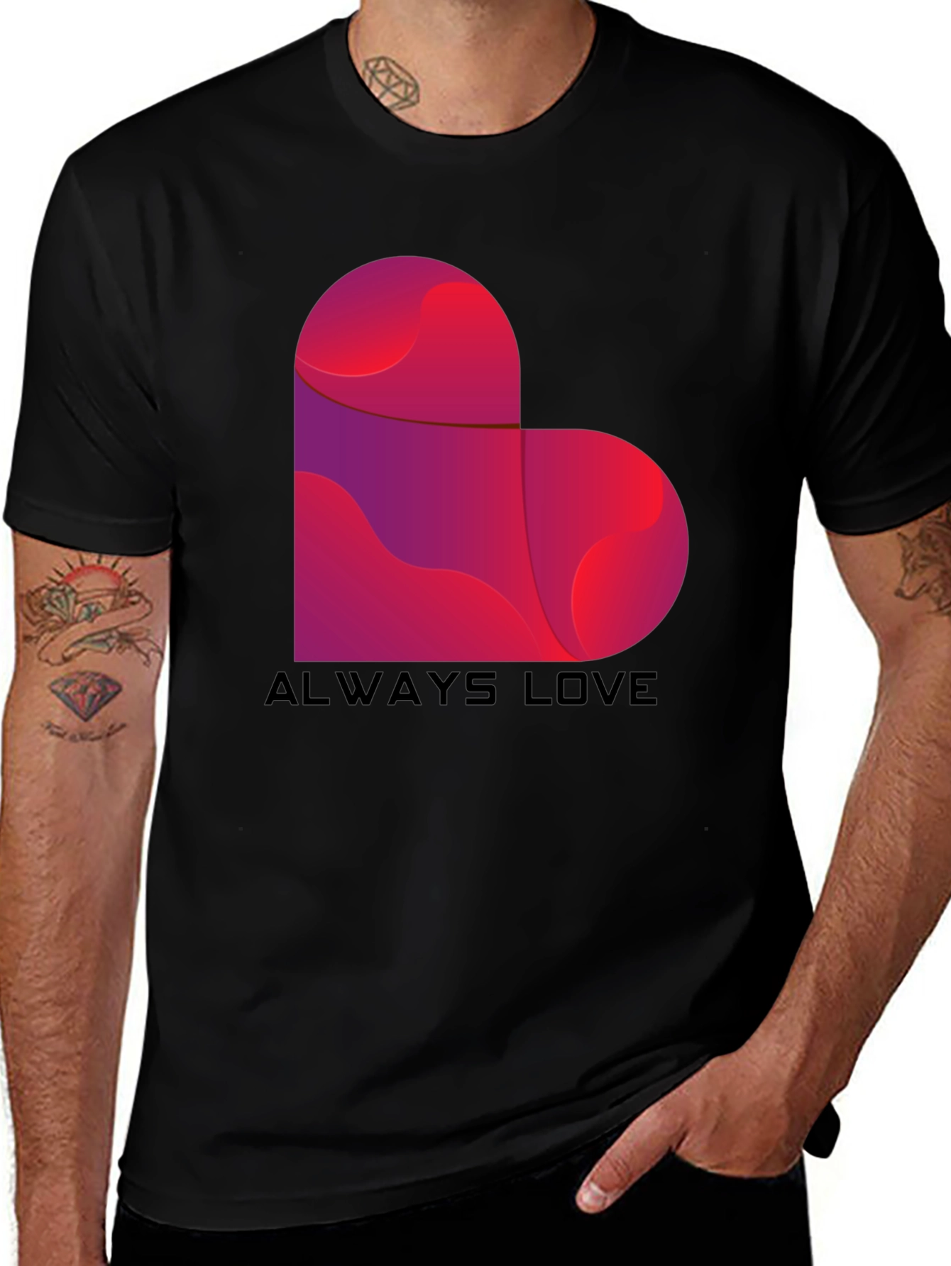 Always Love Heart Graphic Tee - Black