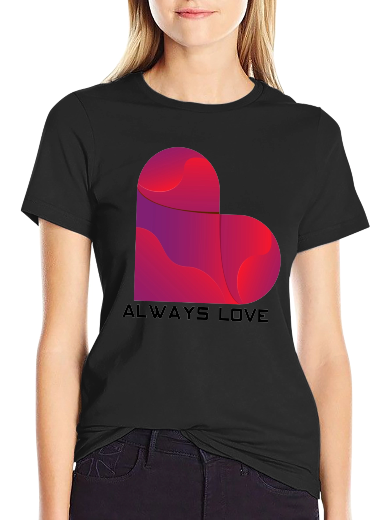 Always Love Heart Graphic Tee - Black