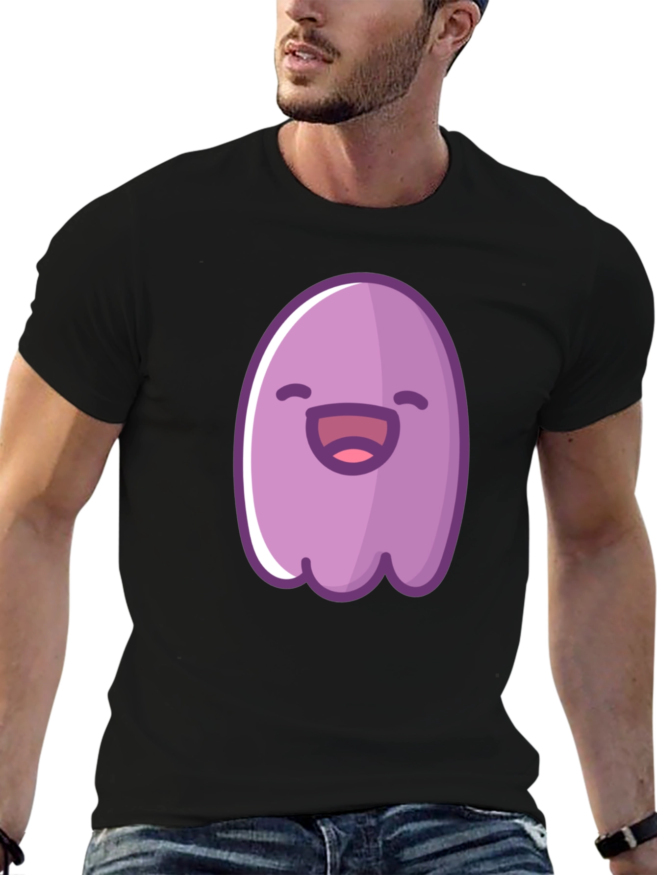 Cute Cartoon Ghost Graphic Black T-Shirt