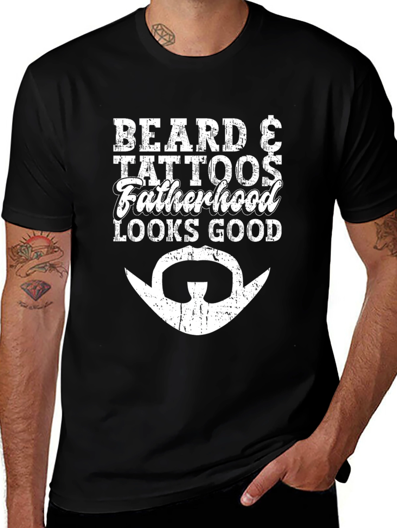 Beard & Tattoos Fatherhood Looks Good T-Shirt