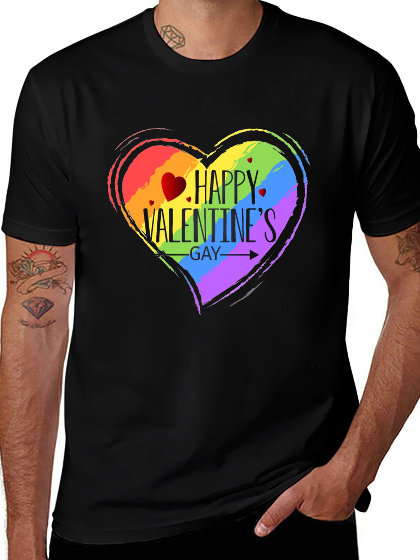 Happy Valentines Gay Pride T-Shirt - Black