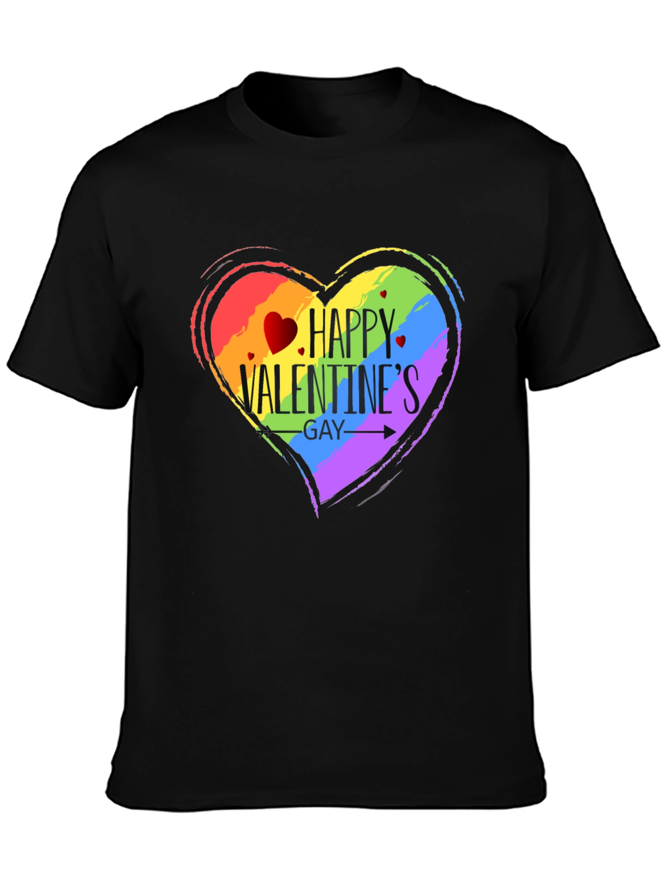 Happy Valentines Gay Pride T-Shirt - Black