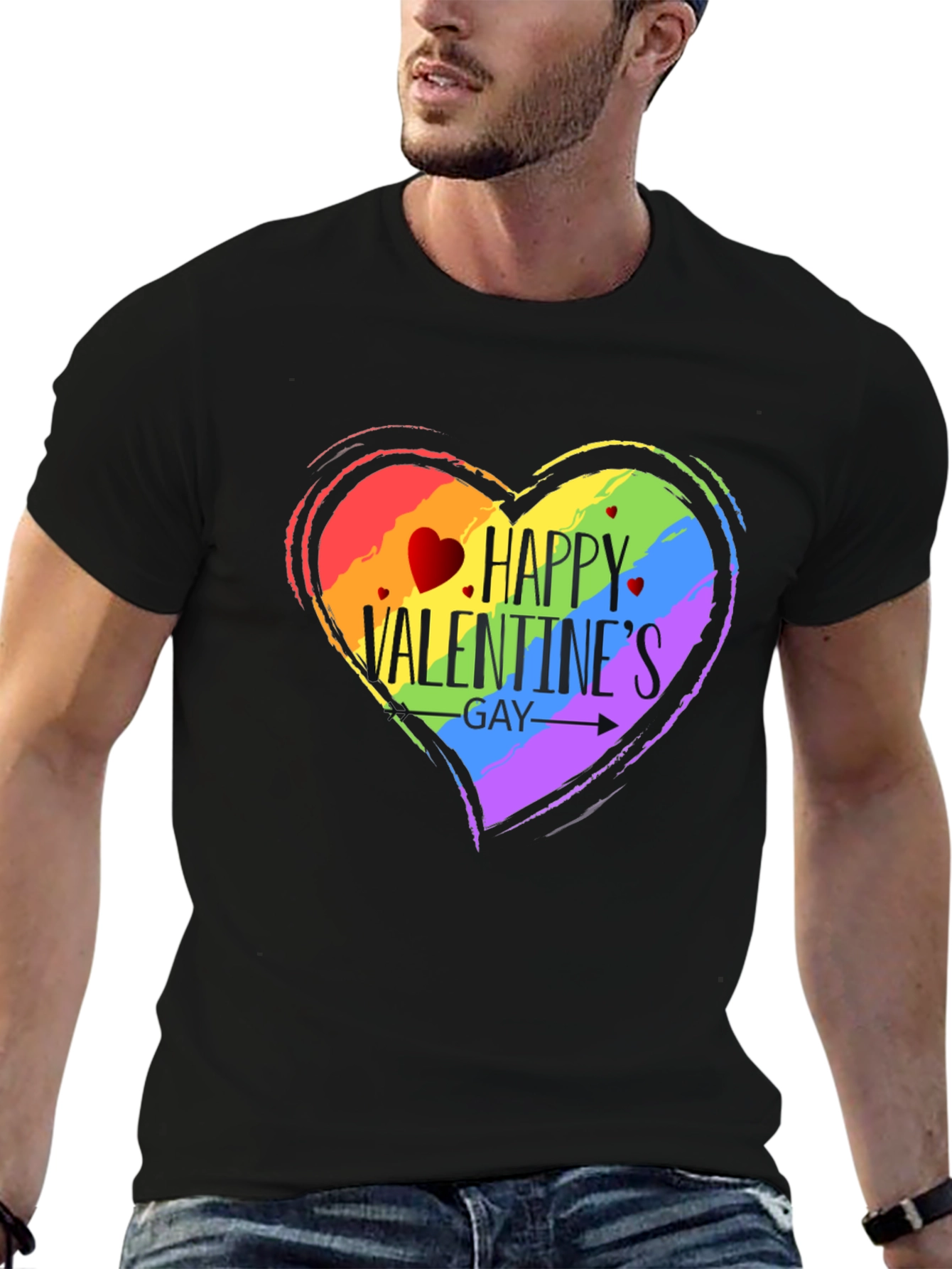 Happy Valentines Gay Pride T-Shirt - Black