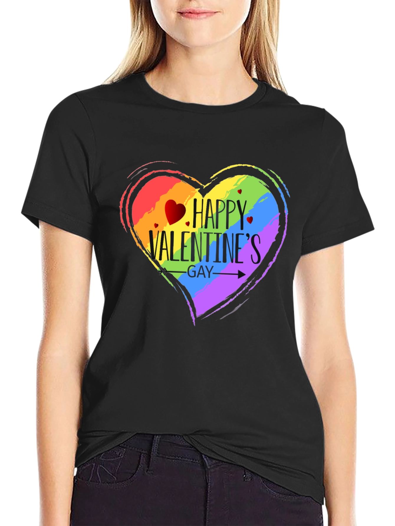 Happy Valentines Gay Pride T-Shirt - Black