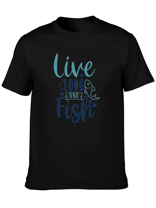 Live Long and Fish T-Shirt Black Cotton Tee