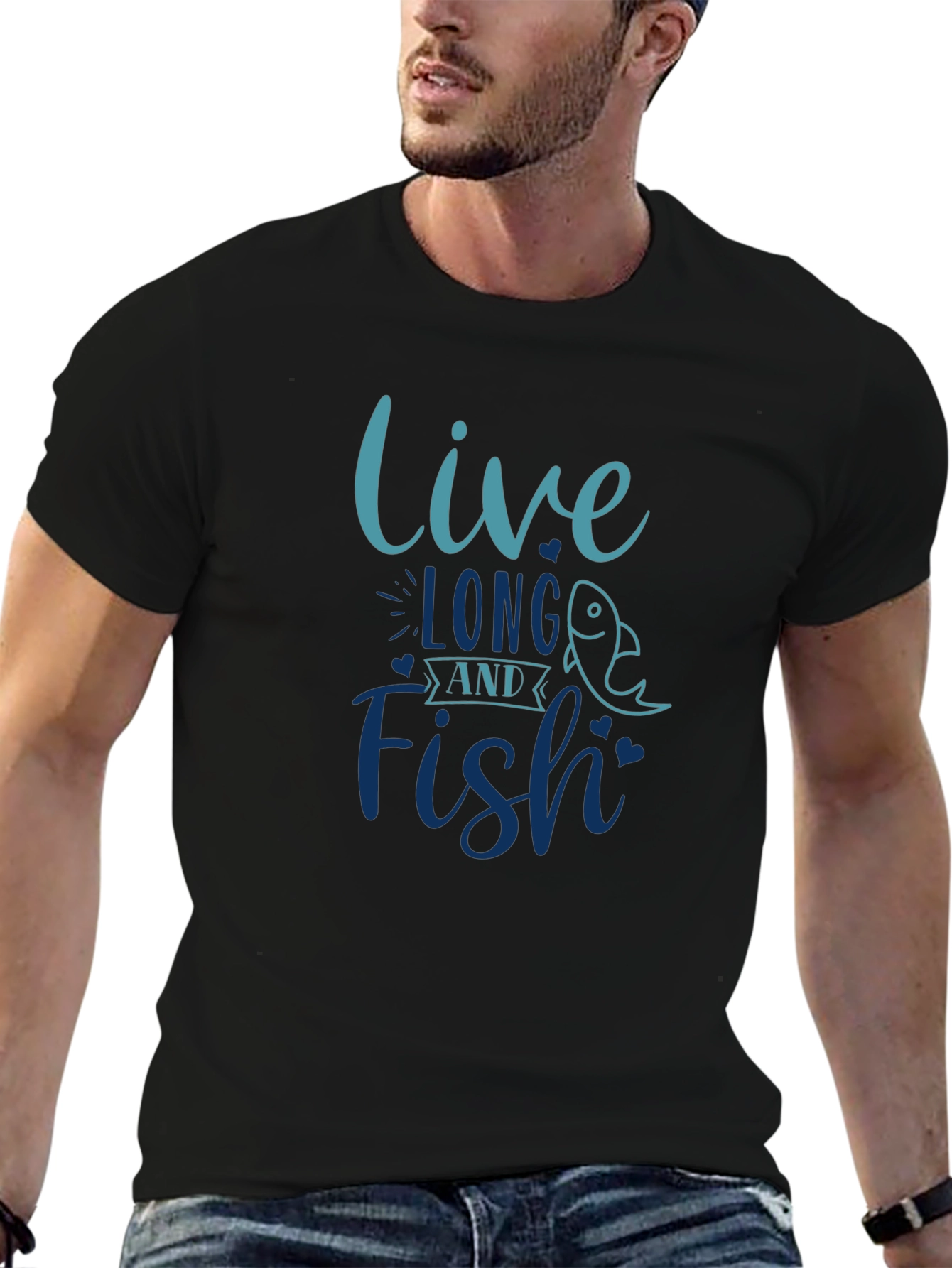 Live Long and Fish T-Shirt Black Cotton Tee